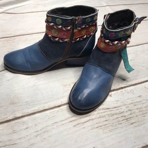 Cowboy Western Boho Style Vintage Design Ankle Blue Boots Woman’s Size 38(7.5-8)